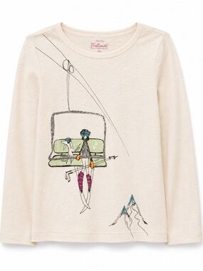 J.Crew Crewcuts Ski Lift Graphic Long Sleeve Tee Cream Sequin Embellished Top